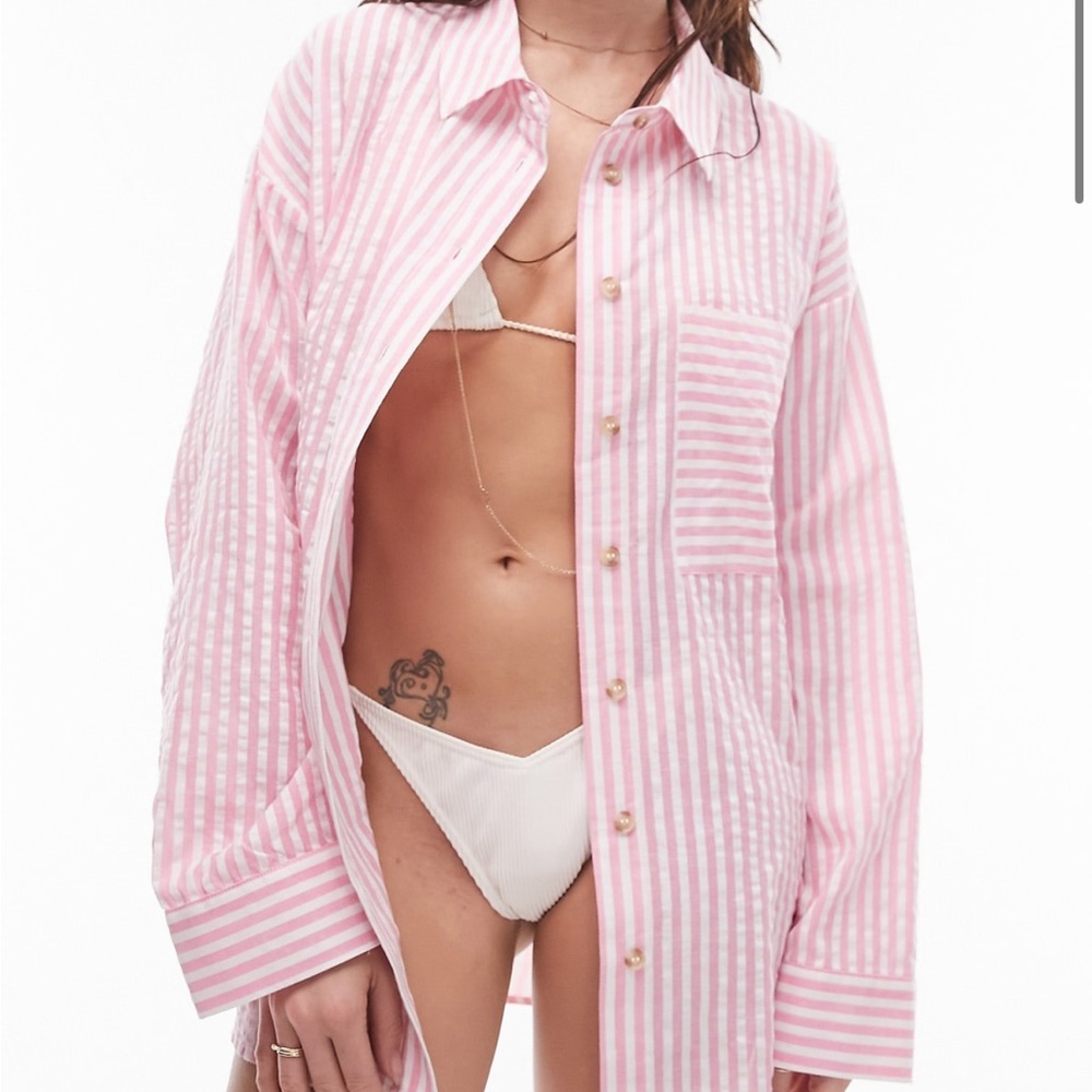Topshop stripe beach shirt in pink